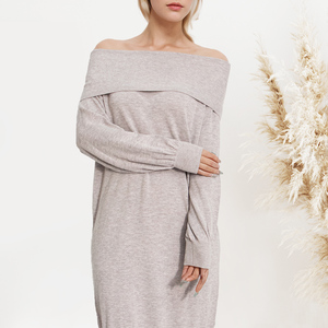 Commercio all'ingrosso <span class=keywords><strong>di</strong></span> <span class=keywords><strong>cotone</strong></span> 100% Off-spalla lavorato a <span class=keywords><strong>maglia</strong></span> abito lungo al ginocchio lungo maglione <span class=keywords><strong>abiti</strong></span> da donna - Product Image 3
