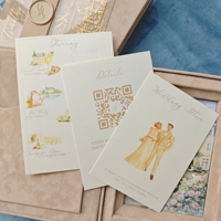 Boîte d'invitation de mariage de luxe personnalisée en velours avec illustration 3D de l'emplacement en aquarelle, invitations en acrylique doré et cartes « Save the Date »