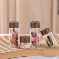 Offre Spéciale 10ml 20ml 30ml Conteneur de stockage anti-odeur Mini pots à épices en verre borosilicaté avec couvercle en grain de bois