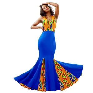 非洲kitenge连衣裙设计美人鱼长马克西连衣裙女式睡袍晚礼服