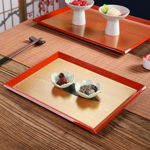Bandeja Rectangular para Servir Estilo Japonés con Borde Dorado y Rojo, Antideslizante, de Grado Comercial, para Uso en Hoteles y Restaurantes - Product Image 1