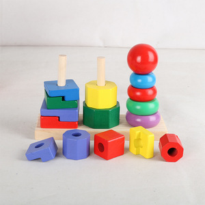Apilador geométrico Montessori material didáctico colorido torre de tres columnas juguete educativo de madera forma cubo de clasificación - Product Image 5