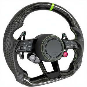 Volant de <span class=keywords><strong>voiture</strong></span> sport en fibre de carbone pour Audi R8 TT Mk2/Mk3 B8 RS TTS TTRS RS3-7 A3-A8 Q3-Q7, forme <span class=keywords><strong>D</strong></span>, 4/3 branches, en cuir - Product Image 3