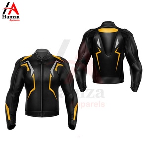 Veste de Moto en Cuir Unisexe Noir Jaune Imperméable Coupe-Vent avec Fermeture à Glissière sur le Front Design Graphique Foudre - Product Image 3