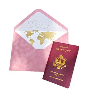 Custom <b>Wedding</b> Passport <b>Invitation</b> Wallet <b>Envelope</b> with Gold Foil World Map Design for Destination Travel <b>Weddings</b> - Product Image 1