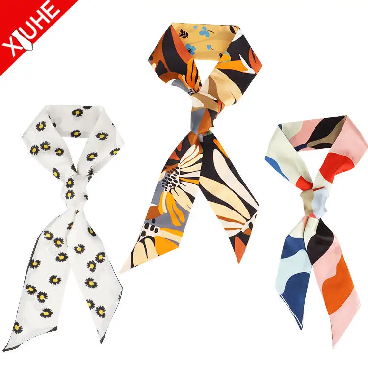 Wholesale Satin Scarves Luxury Design Women Diagonal Scarf Digital Printing Wholesale Polyester Scarf