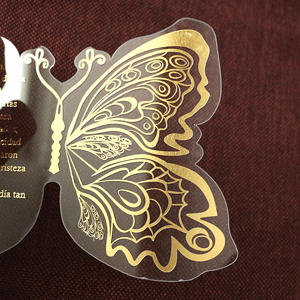 Delicate Butterfly Shaped Acrylic <strong>Cards</strong> Spanish Style Wedding Invitation Black Mirror Acrylic With One Foil Text - Product Image 5