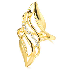 Anillo en forma de planta en tono dorado para mujer Q611 con circonita cúbica engastada en pavé para fiestas y ocasiones especiales. - Product Image 5