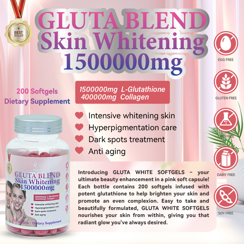 Duozi Gluta Blend Skin Whitening Softgel Capsules - 1500000 mg Collagen Peptide Powder for Skin Beauty and Care Duozi Gluta Blend Skin Whitening Softgel Capsules - 1500000 mg Collagen Peptide Powder for Skin Beauty and Care