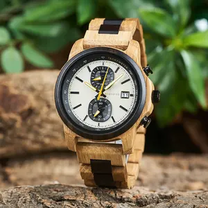 Hot Sales Custom Logo Eco-Friendly Wooden Watch for Men Unique Texture Lightweight Antique 44mm Dial with Pointer Display Case