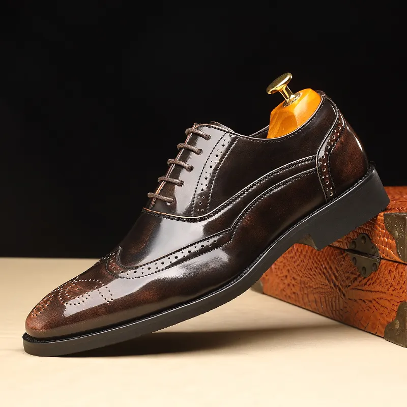 Modern Oxford Menunjuk Toe Sepatu Kulit Sapi Asli Sepatu Pria Busana Formal Besar Ukuran 37-45