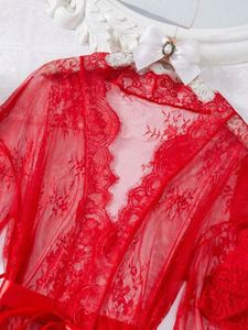 B041 Lingerie érotique de haute qualité, ensemble de nuisette à manches longues avec ceinture en dentelle, robe sexy, lingerie pour femmes, tendance - Product Image 4