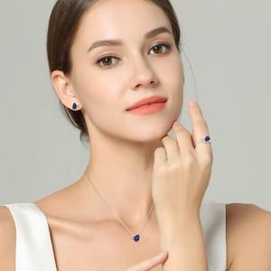 YILUN Juego <span class=keywords><strong>de</strong></span> Joyería <span class=keywords><strong>de</strong></span> Plata <span class=keywords><strong>de</strong></span> Ley 925 con Circonita Azul Corte Pera, Collar, Pendientes y Anillo Ajustable, Accesorios para Novia y Boda - Product Image 6