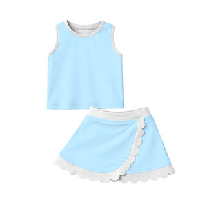 GSSO3737 Ensemble d'été personnalisé pour petite fille, imprimé fleurs violettes et nœuds, tenue d'été pour enfant, vêtements à manches courtes pour fille, ensemble festonné - Product Image 4