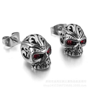yunnique Vintage Style Skull <b>Stud</b> <b>Earrings</b> Stainless Steel Black White Red <b>Blue</b> Color Fashion Jewelry - Product Image 5