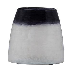 Vaso in vetro arrotondato contemporaneo con finitura sfumata delicata per soggiorno, vaso decorativo per fiori - Product Image 1