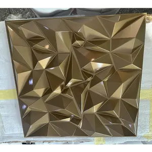 Groothandel Eenvoudig Te Installeren Pvc Behang Waterdicht Gouden Diamant Design Interieur 3d Wandpaneel 19.7 Inch Bord