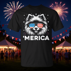 Camiseta con diseño de perro pomerania, bandera patriótica de EE. UU., 4 de julio, manga corta, cuello redondo, unisex, para adultos - Product Image 3