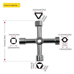 Clé triangulaire universelle multifonction 4 voies en acier au carbone pour plombiers, idéale pour les compteurs gaz et électriques, les armoires et le purge des radiateurs - Product Image 5