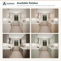 Armoires de cuisine sur mesure en chêne blanc, design Shaker, aménagement en U, tiroirs à fermeture amortie, dimensions personnalisées et livraison en kit.