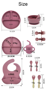 Ensemble de Vaisselle pour Bébés et Tout-Petits en Silicone Sans BPA avec Assiette à Ventouse, Bol, Bavoir, Fourchette, Cuillère et Tasse - Product Image 2