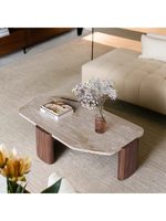 Table basse en bois massif avec plateau en pierre frittée irrégulière Wabi-Sabi, style vintage pour petits appartements et maisons d'hôtes, table basse créative