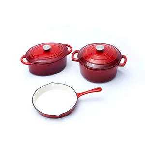 Manufacturers selling red gradient enamel cast iron soup pot metal twist double ears cast iron stew pot