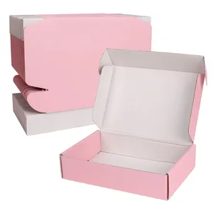 กล่องกระดาษลูกฟูกสีน้ำตาลสีชมพูแบบย่อยสลายได้กล่องของขวัญสำหรับบรรจุโลโก้แบบกำหนดเอง