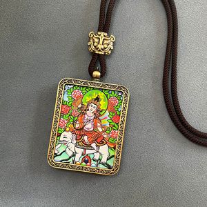 Dropshipping regalo CJH gioielli stile cinese Tangka <span class=keywords><strong>dio</strong></span> della ricchezza ciondolo rilievo dipinto a mano collana pendente tibetano - Product Image 1