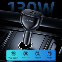 LKTOP 130W Pengisi Daya Mobil 2 USB-C + 1 USB-A Adaptor Mobil Cepat PD QC 4.0 untuk Laptop iPhone Android 12V/24V Pengisi Daya Kendaraan