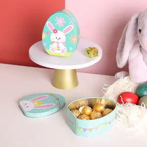 New Custom Printed Cute Food Grade Mint Candy Tin Box Empty Small Egg shape Easter Holiday Bunny Tin Box