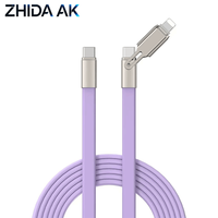 Kabel Data Pengisian Daya 2-in-1 Silikon Pipih 240W PD dari Pabrik, Ramah Kulit, Anti Kusut, Cetak Logo Kustom