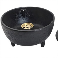 SECHUDO Petit brûleur d'encens en fonte, design bol, avec couvercle décoratif, noir, pour décoration intérieure, compatible avec cônes d'encens et cires parfumées en résine chinoise
