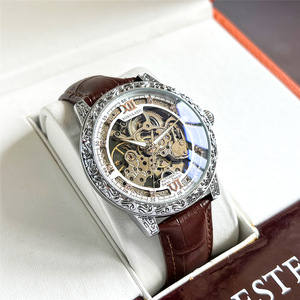 <span class=keywords><strong>Montre</strong></span> automatique pour homme AOKULASIC 2120, vintage, avec lunette <span class=keywords><strong>gravée</strong></span>, cadran squelette entièrement ajouré, bracelet en cuir, <span class=keywords><strong>montre</strong></span> mécanique de luxe - Product Image 1