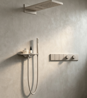 Système de douche thermostatique encastré HONGDEC en nickel brossé avec étagère de rangement, douche pluie, cascade, douche à main