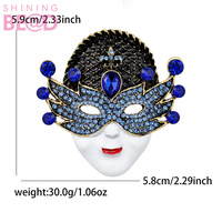 Broche de máscara de Venecia vintage con diamantes de imitación, broche de fiesta de esmalte de cristal colorido para mujer, decoración de boda y carnaval