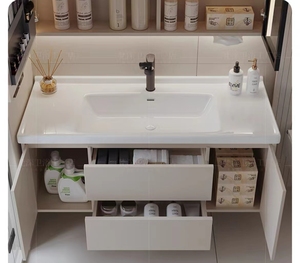 Hiện đại treo tường gỗ rắn tủ phòng tắm Thiết lập bán sang trọng lưu trữ Vanity với gương thông minh - Product Image 2