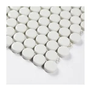 Factory Custom White Recycled Glass Penny Round Tile Mosaic For Wall Decor