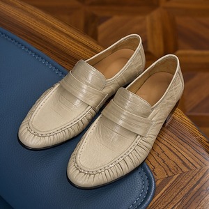 Mocasines de Cuero Genuino Beige para Hombre, Zapatos Planos Casuales de Primavera, Suela de Goma, Cómodos para Conducir, Sin Cordones - Product Image 1