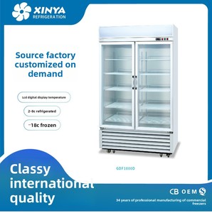 Réfrigérateur-congélateur commercial à air forcé, à température unique, avec double porte vitrée, dégivrage automatique, cinq étagères, en acier inoxydable - Product Image 4