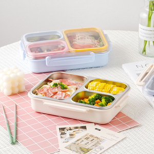 Boîte alimentaire en acier inoxydable 304 à 3 compartiments avec couvercle |   Boîte à lunch anti-odeurs pour le stockage au réfrigérateur et les collations - Product Image 4