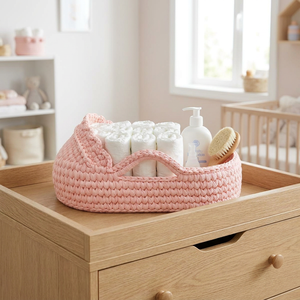 Cesta de Almacenamiento Multifuncional para Bebés, de Gran Capacidad, Organizador de Pañales, Tejida a Mano con Hilo de Algodón, Cesta para Cuna - Product Image 3