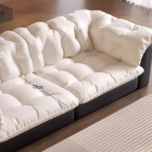 <span class=keywords><strong>Sofa</strong></span> Kulit Dua Warna Terinspirasi Gaya Prancis 2026 Desain Camellia Siluet Awan Krim Taupe Pelapis Kulit Asli Model Lurus - Product Image 5