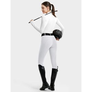 Pantalones de equitación de punto para mujer, de cintura alta, largos, con estampado de silicona, elásticos, con bolsillos y tela suave - Product Image 5