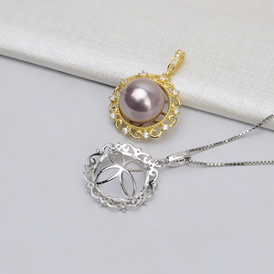 Pendentif à base circulaire en argent S925 pour femmes, perle de 13-14 mm, accessoire personnalisé DIY, support vide 808 - Product Image 2
