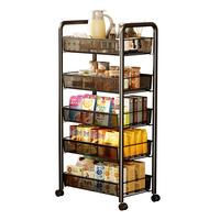 Chariot de rangement multi-niveaux en acier inoxydable avec paniers amovibles pour cuisine et snacks, 4 roues