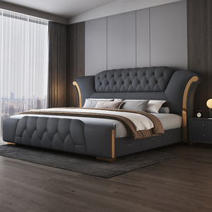 <span class=keywords><strong>Lit</strong></span> de luxe blanc super grand pour chambre double, design moderne, tête de <span class=keywords><strong>lit</strong></span> en cuir capitonnée, taille king ou queen - Product Image 5