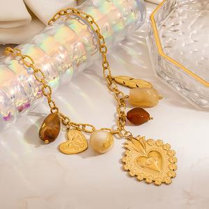 สร้อยคอสแตนเลส จี้รูปหัวใจ สีทอง โซ่คล้องไหปลาร้า จี้รูปขนนก เครื่องประดับแฟชั่น - Product Image 3