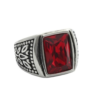 Bague carrée géométrique pour homme avec pierre précieuse rouge et noire sertie en clos, style rétro punk, bijoux en acier inoxydable, cadeau Dongguan 280683 - Product Image 5