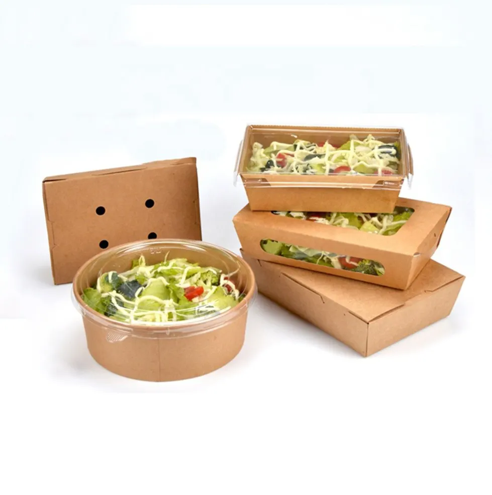 일회용 테이크 아웃 포장 상자 친환경 분해성 샌드위치 샐러드 도시락 피크닉 크래프트 종이 도시락
